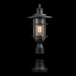 Turner 1-Light Black Outdoor Lamp Post with Seeded Glass Shade by Globe Electric -Deals Globe Electric Store black globe electric post light sets 44798 40 1000