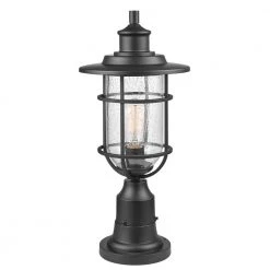Turner 1-Light Black Outdoor Lamp Post with Seeded Glass Shade by Globe Electric -Deals Globe Electric Store black globe electric post light sets 44798 44 1000