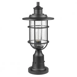 Turner 1-Light Black Outdoor Lamp Post with Seeded Glass Shade by Globe Electric