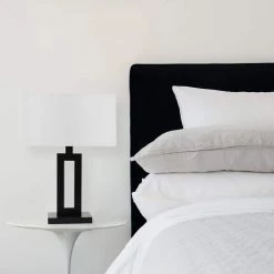 D'Alessio 20 in. Matte Black Table Lamp with White Linen Shade by Globe Electric -Deals Globe Electric Store black globe electric table lamps 67045 1f 1000