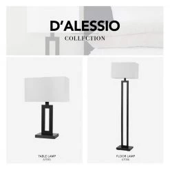 D'Alessio 20 in. Matte Black Table Lamp with White Linen Shade by Globe Electric -Deals Globe Electric Store black globe electric table lamps 67045 76 1000