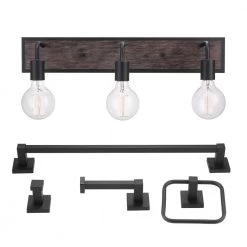 Auckland 24 in. 3-Light Black Vanity Light with Faux Wood Accent and Bath Set (5-Piece) by Globe Electric 13 Auckland 24 in. 3-Light Black Vanity Light with Faux Wood Accent and Bath Set (5-Piece) by Globe Electric -Deals Globe Electric Store black globe electric vanity lighting 51863 1f 1000