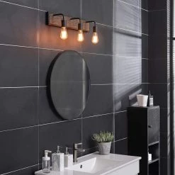 Auckland 24 in. 3-Light Black Vanity Light with Faux Wood Accent and Bath Set (5-Piece) by Globe Electric 17 Auckland 24 in. 3-Light Black Vanity Light with Faux Wood Accent and Bath Set (5-Piece) by Globe Electric -Deals Globe Electric Store black globe electric vanity lighting 51863 31 1000