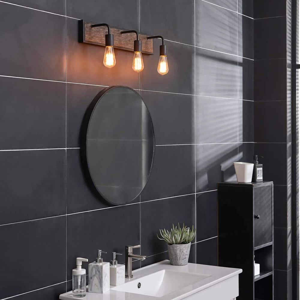 Auckland 24 in. 3-Light Black Vanity Light with Faux Wood Accent and Bath Set (5-Piece) by Globe Electric 9 Auckland 24 in. 3-Light Black Vanity Light with Faux Wood Accent and Bath Set (5-Piece) by Globe Electric - Image 9