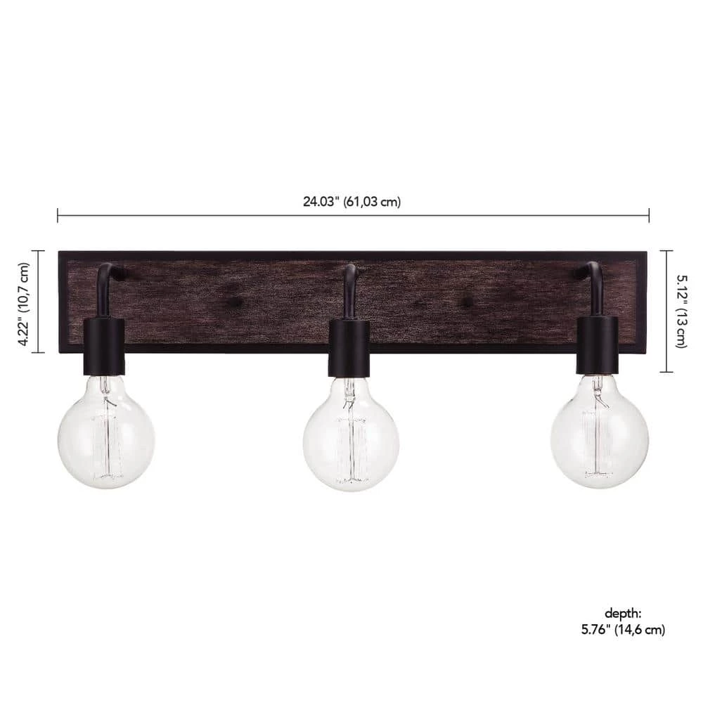 Auckland 24 in. 3-Light Black Vanity Light with Faux Wood Accent and Bath Set (5-Piece) by Globe Electric 6 Auckland 24 in. 3-Light Black Vanity Light with Faux Wood Accent and Bath Set (5-Piece) by Globe Electric - Image 6