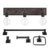 Auckland 24 in. 3-Light Black Vanity Light with Faux Wood Accent and Bath Set (5-Piece) by Globe Electric