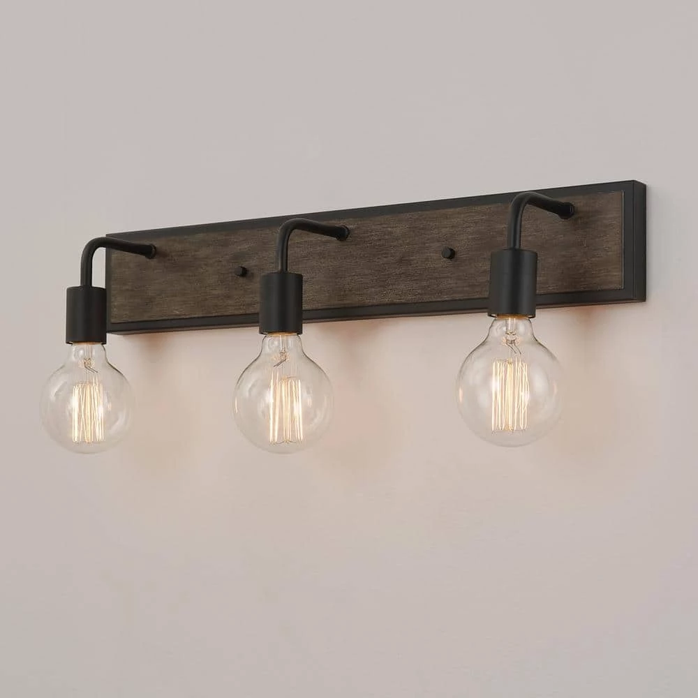 Auckland 24 in. 3-Light Black Vanity Light with Faux Wood Accent and Bath Set (5-Piece) by Globe Electric 3 Auckland 24 in. 3-Light Black Vanity Light with Faux Wood Accent and Bath Set (5-Piece) by Globe Electric - Image 3