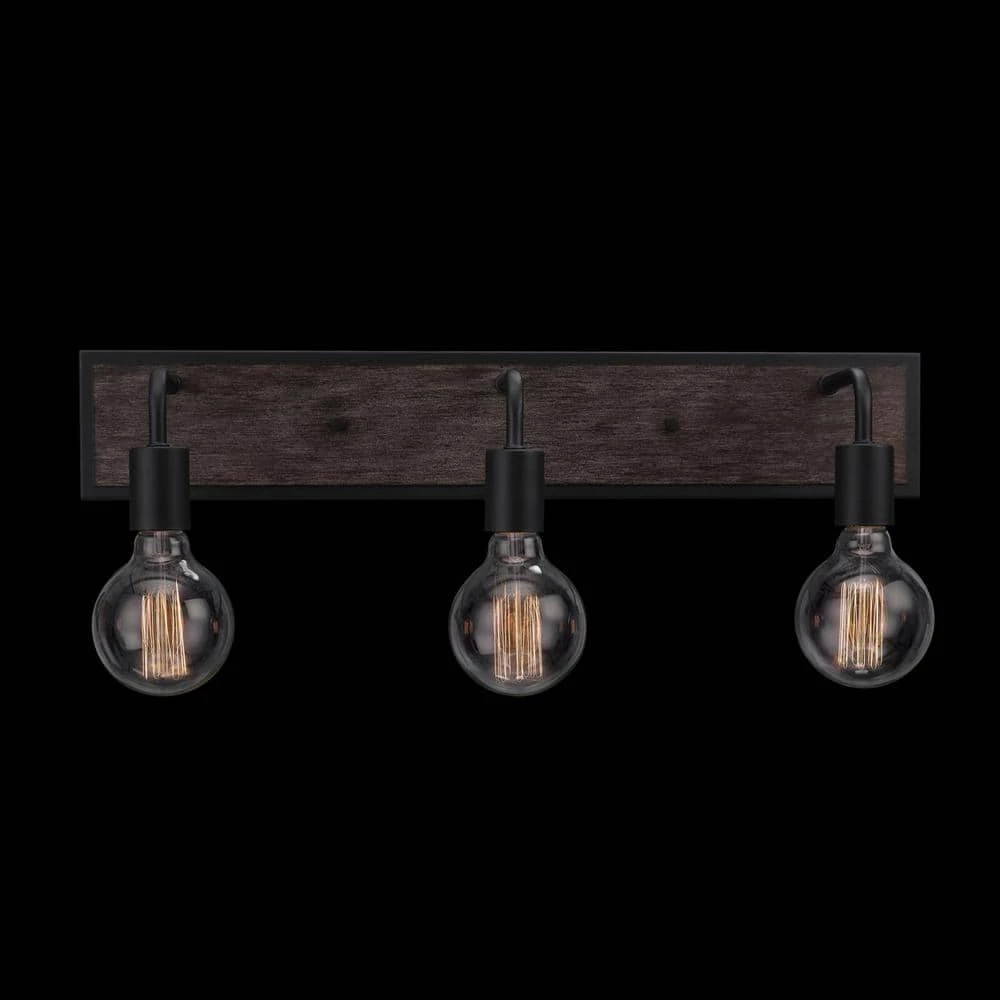 Auckland 24 in. 3-Light Black Vanity Light with Faux Wood Accent and Bath Set (5-Piece) by Globe Electric 2 Auckland 24 in. 3-Light Black Vanity Light with Faux Wood Accent and Bath Set (5-Piece) by Globe Electric - Image 2
