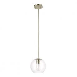 Vivienne 1-Light Brass Pendant Light with Clear Glass Shade by Globe Electric