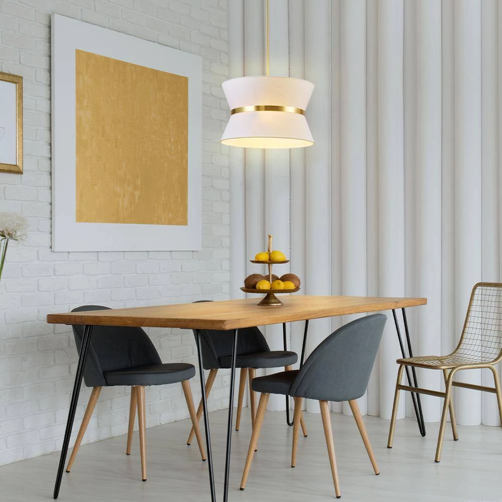 Meadow 3-Light Matte Brass Chandelier with White Fabric Shade by Globe Electric 10 Meadow 3-Light Matte Brass Chandelier with White Fabric Shade by Globe Electric - Image 10