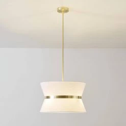 Meadow 3-Light Matte Brass Chandelier with White Fabric Shade by Globe Electric 12 Meadow 3-Light Matte Brass Chandelier with White Fabric Shade by Globe Electric -Deals Globe Electric Store brass globe electric chandeliers 65727 40 1000