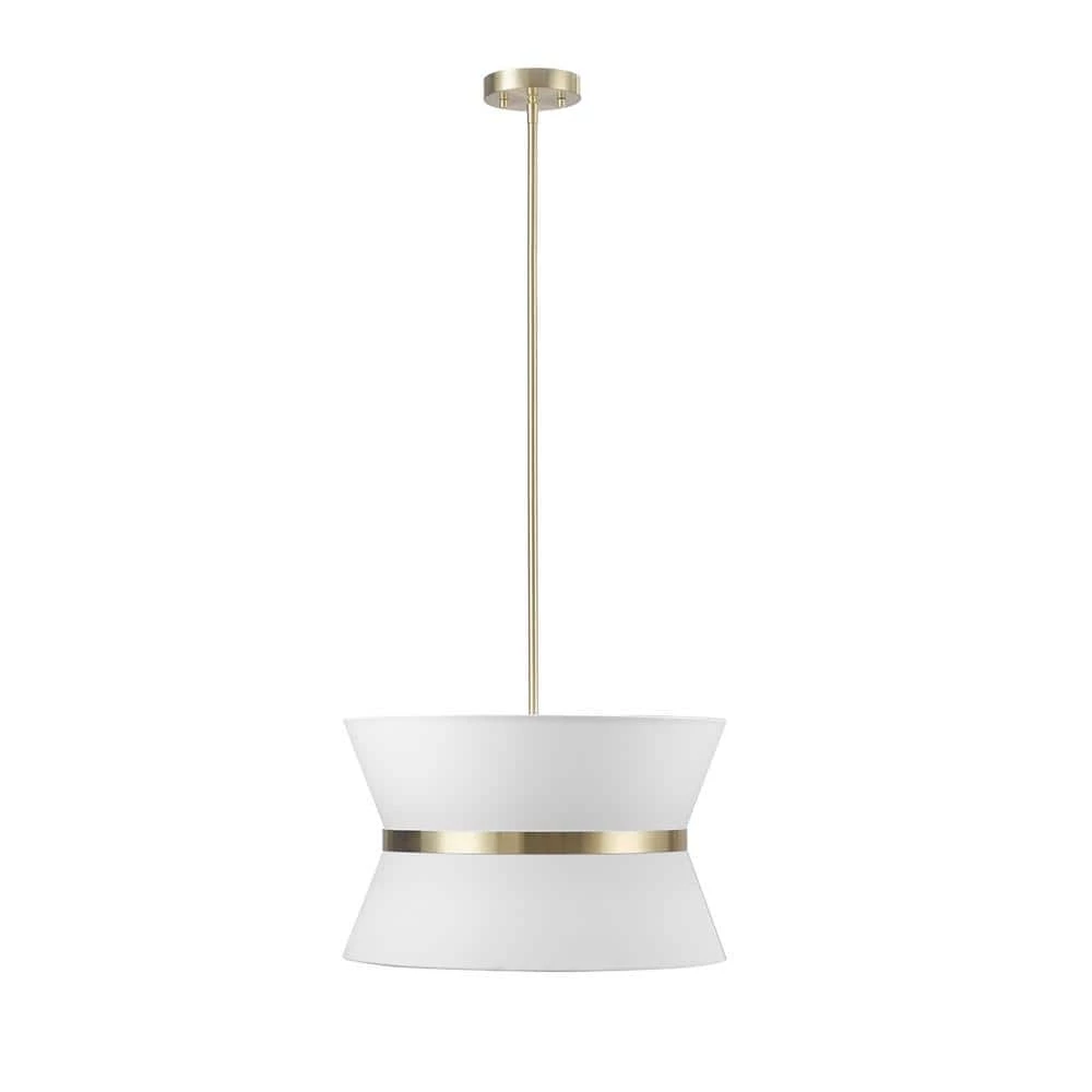 Meadow 3-Light Matte Brass Chandelier with White Fabric Shade by Globe Electric 1 Meadow 3-Light Matte Brass Chandelier with White Fabric Shade by Globe Electric