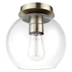 Vivienne 8 in. 1-Light Brass Semi-Flush Mount with Clear Glass Shade by Globe Electric