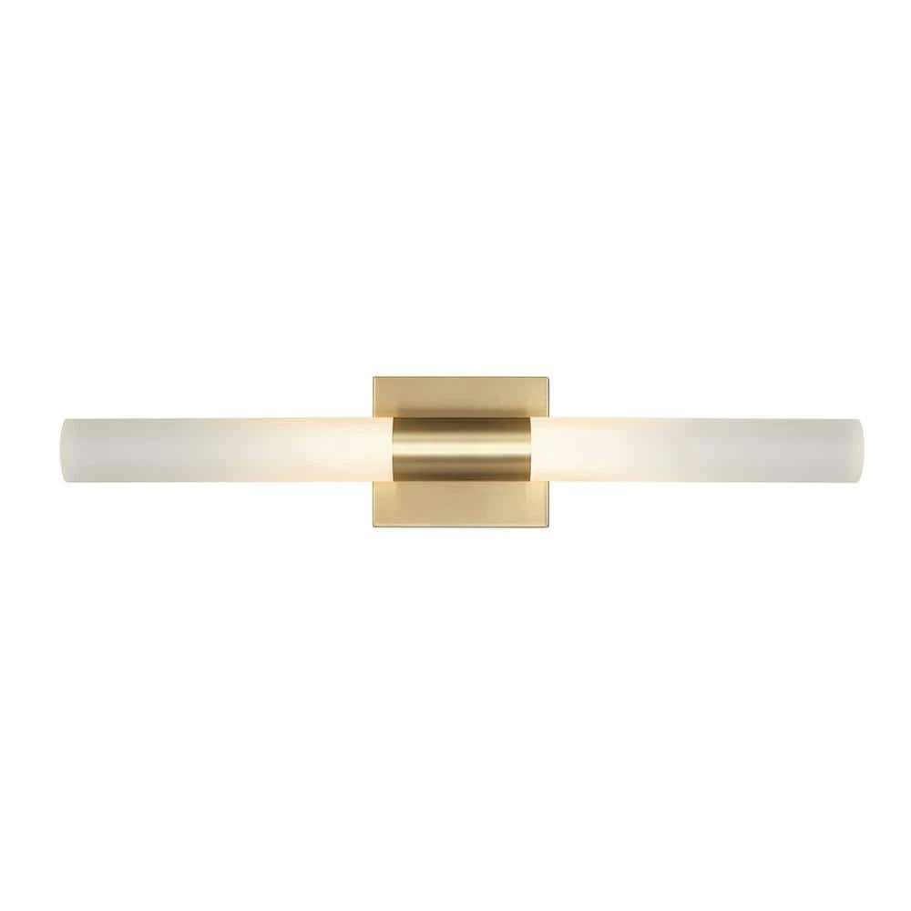 Edinburgh 24 in. 2-Light LED Integrated Brass Vanity Light with Frosted Acrylic Shades by Globe Electric 1 Edinburgh 24 in. 2-Light LED Integrated Brass Vanity Light with Frosted Acrylic Shades by Globe Electric