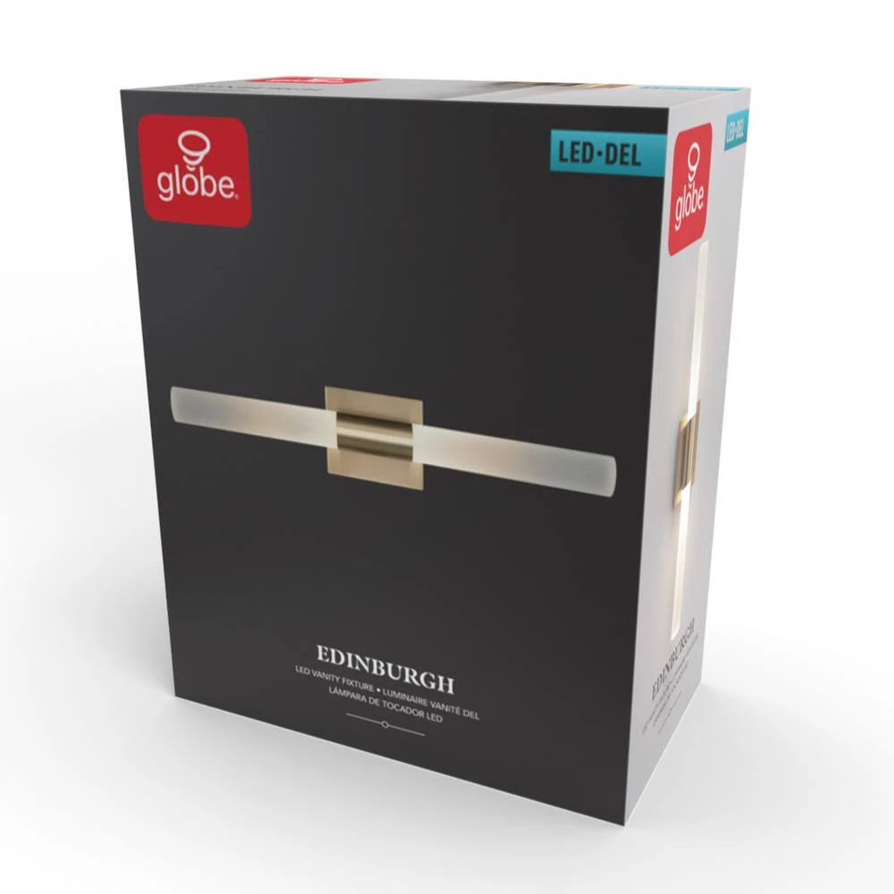 Edinburgh 24 in. 2-Light LED Integrated Brass Vanity Light with Frosted Acrylic Shades by Globe Electric 8 Edinburgh 24 in. 2-Light LED Integrated Brass Vanity Light with Frosted Acrylic Shades by Globe Electric - Image 8