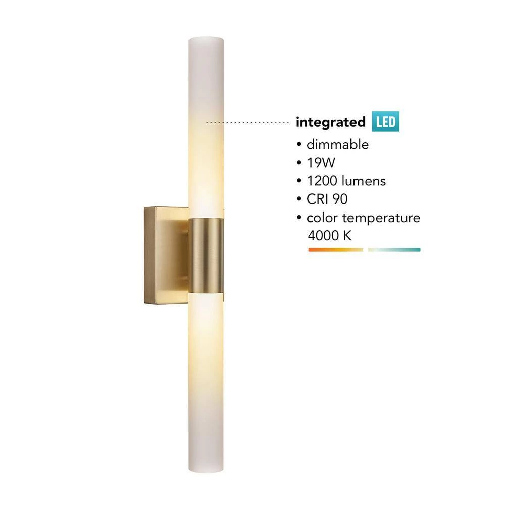Edinburgh 24 in. 2-Light LED Integrated Brass Vanity Light with Frosted Acrylic Shades by Globe Electric 9 Edinburgh 24 in. 2-Light LED Integrated Brass Vanity Light with Frosted Acrylic Shades by Globe Electric - Image 9