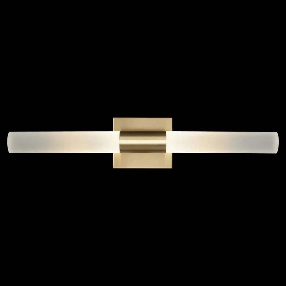 Edinburgh 24 in. 2-Light LED Integrated Brass Vanity Light with Frosted Acrylic Shades by Globe Electric 2 Edinburgh 24 in. 2-Light LED Integrated Brass Vanity Light with Frosted Acrylic Shades by Globe Electric - Image 2