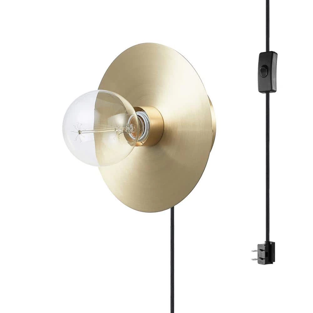 Courtney 1-Light Brass Plug-In or Hardwire Wall Sconce by Globe Electric 1 Courtney 1-Light Brass Plug-In or Hardwire Wall Sconce by Globe Electric