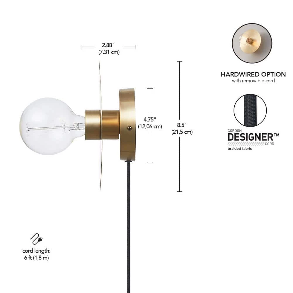 Courtney 1-Light Brass Plug-In or Hardwire Wall Sconce by Globe Electric 3 Courtney 1-Light Brass Plug-In or Hardwire Wall Sconce by Globe Electric - Image 3