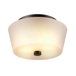 Jones 11 in. 2-Lights Bronze Flush Mount with Frosted Glass Shade by Globe Electric