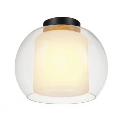 Aura 12 in. 1-Light Bronze Semi-Flush Mount with Clear Glass Outer Shade and Frosted Glass Inner Shade by Globe Electric