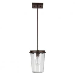 1-Light Bronze Outdoor Pendant with Clear Glass Shade, Vintage Incandescent Bulb Included by Globe Electric -Deals Globe Electric Store bronze globe electric outdoor pendant lights 44635 1f 1000