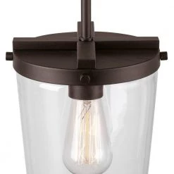 1-Light Bronze Outdoor Pendant with Clear Glass Shade, Vintage Incandescent Bulb Included by Globe Electric -Deals Globe Electric Store bronze globe electric outdoor pendant lights 44635 4f 1000