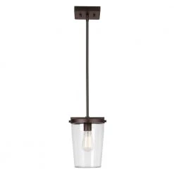 1-Light Bronze Outdoor Pendant with Clear Glass Shade, Vintage Incandescent Bulb Included by Globe Electric