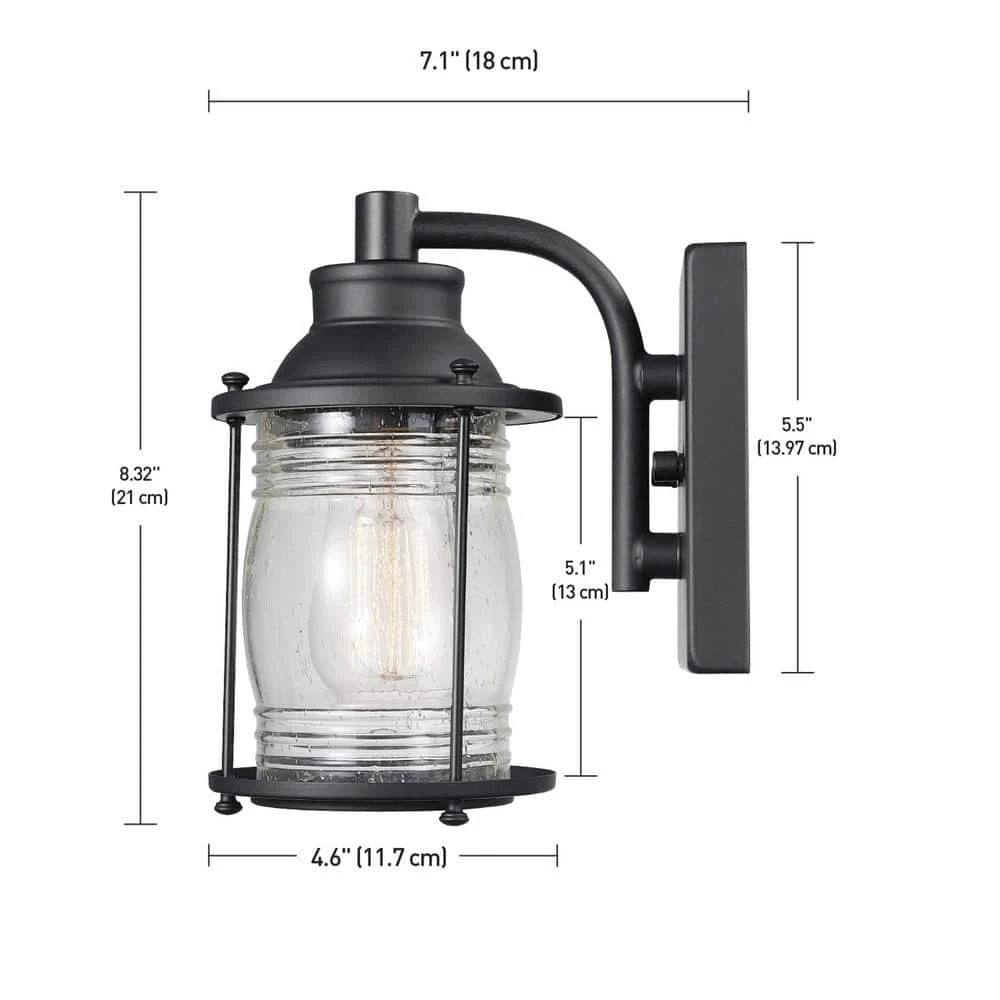 Donovan 1-Light Outdoor Wall Sconce, Dark Bronze, Seeded Glass Shade by Globe Electric 4 Donovan 1-Light Outdoor Wall Sconce, Dark Bronze, Seeded Glass Shade by Globe Electric - Image 4