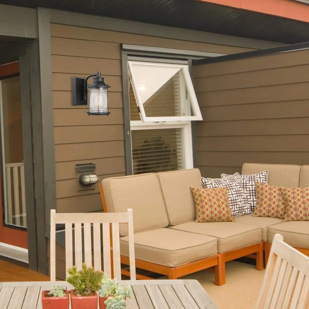 Donovan 1-Light Outdoor Wall Sconce, Dark Bronze, Seeded Glass Shade by Globe Electric 2 Donovan 1-Light Outdoor Wall Sconce, Dark Bronze, Seeded Glass Shade by Globe Electric - Image 2