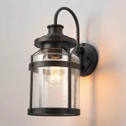 Apollo 1-Light Bronze Outdoor/Indoor Wall Lantern Sconce with Seeded Glass Shade by Globe Electric 14 Apollo 1-Light Bronze Outdoor/Indoor Wall Lantern Sconce with Seeded Glass Shade by Globe Electric -Deals Globe Electric Store bronze globe electric outdoor sconces 44791 1f 1000
