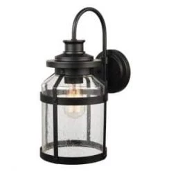 Apollo 1-Light Bronze Outdoor/Indoor Wall Lantern Sconce with Seeded Glass Shade by Globe Electric