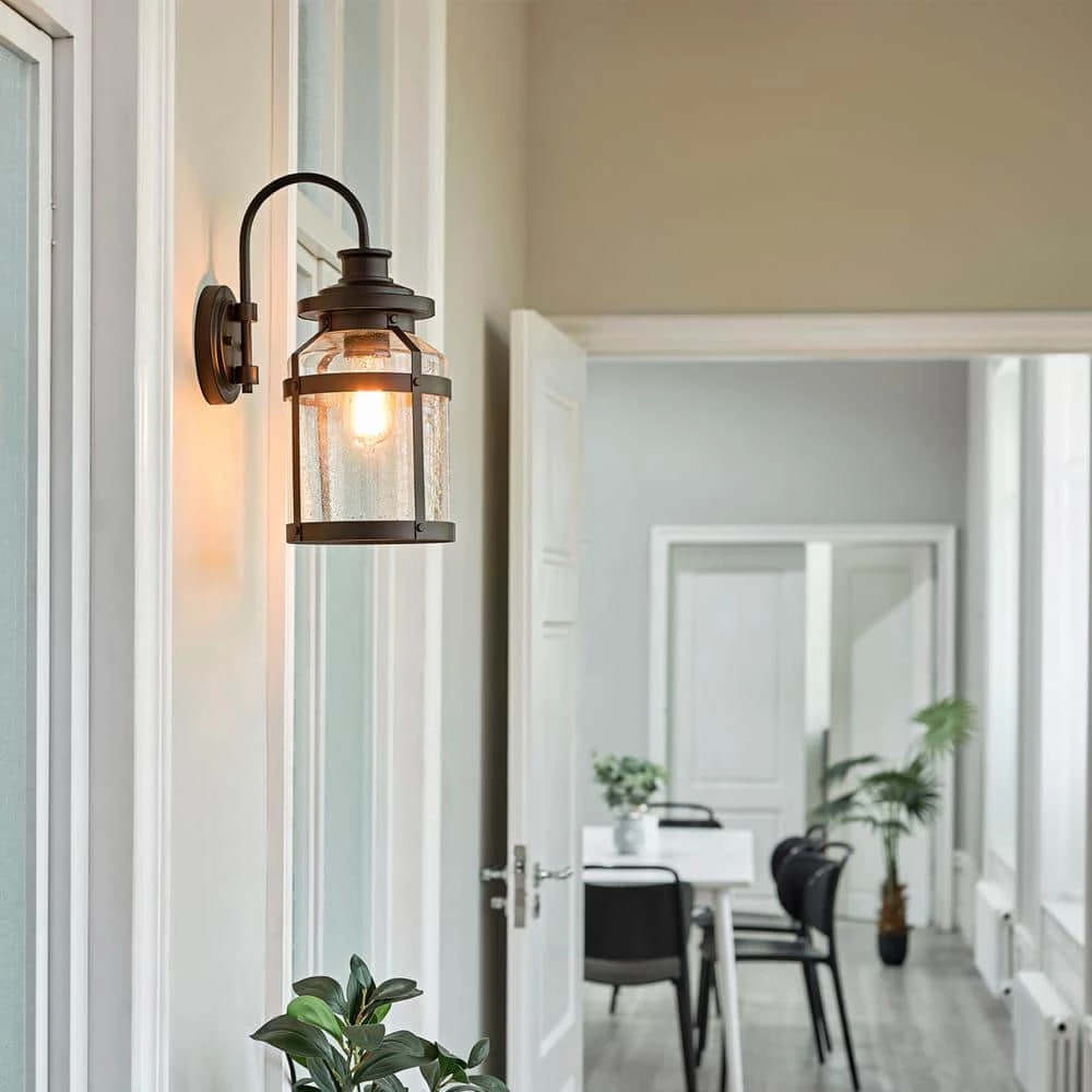 Apollo 1-Light Bronze Outdoor/Indoor Wall Lantern Sconce with Seeded Glass Shade by Globe Electric 4 Apollo 1-Light Bronze Outdoor/Indoor Wall Lantern Sconce with Seeded Glass Shade by Globe Electric - Image 4