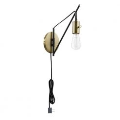 Exeter 1-Light Bronze with Brass Accents Plug-In or Hardwire Swing Arm Wall Sconce by Globe Electric