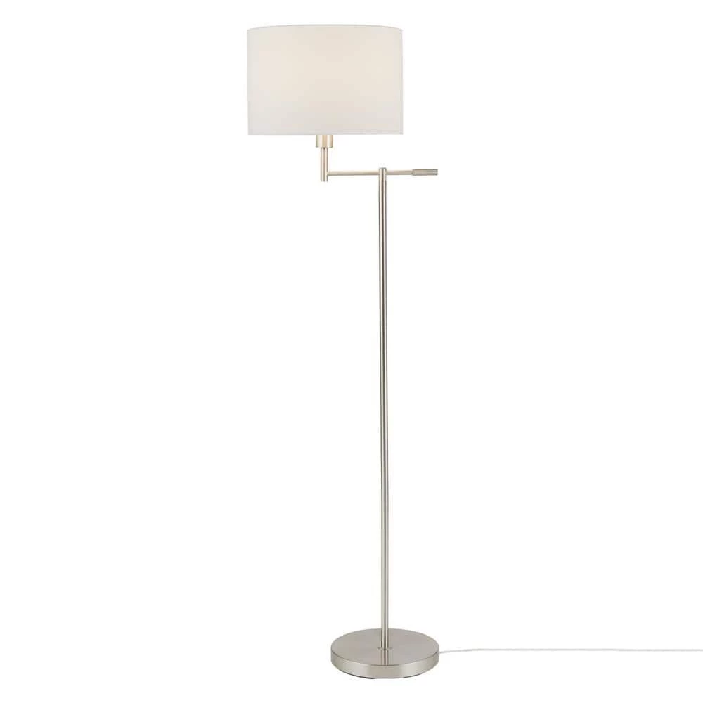 Jaclyn 63 in. Brushed Nickel Swing Arm Floor Lamp with White Shade, CEC Title 20 Bulb Included by Globe Electric 1 Jaclyn 63 in. Brushed Nickel Swing Arm Floor Lamp with White Shade, CEC Title 20 Bulb Included by Globe Electric