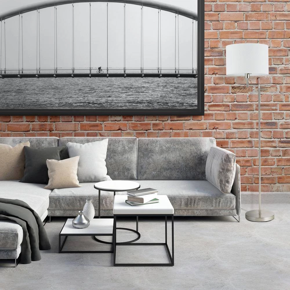 Jaclyn 63 in. Brushed Nickel Swing Arm Floor Lamp with White Shade, CEC Title 20 Bulb Included by Globe Electric 2 Jaclyn 63 in. Brushed Nickel Swing Arm Floor Lamp with White Shade, CEC Title 20 Bulb Included by Globe Electric - Image 2