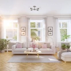 Vane 17 in. 4-Light Brushed Nickel Semi-Flush Mount by Globe Electric -Deals Globe Electric Store brushed nickel globe electric flush mount lights 65098 1f 1000