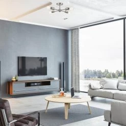 Vane 17 in. 4-Light Brushed Nickel Semi-Flush Mount by Globe Electric -Deals Globe Electric Store brushed nickel globe electric flush mount lights 65098 c3 1000