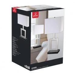 Haven 21 in. Brushed Nickel Finish Indoor Table Lamp With White Fabric Shade by Globe Electric -Deals Globe Electric Store brushed nickel globe electric table lamps 11388 1f 1000