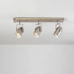 Williamsburg 2 ft. 3-Light Brushed Nickel Linear Track Lighting Kit with Light Faux Wood Canopy, Bulbs Included by Globe Electric -Deals Globe Electric Store brushed nickel globe electric track lighting kits 59963 4f 1000
