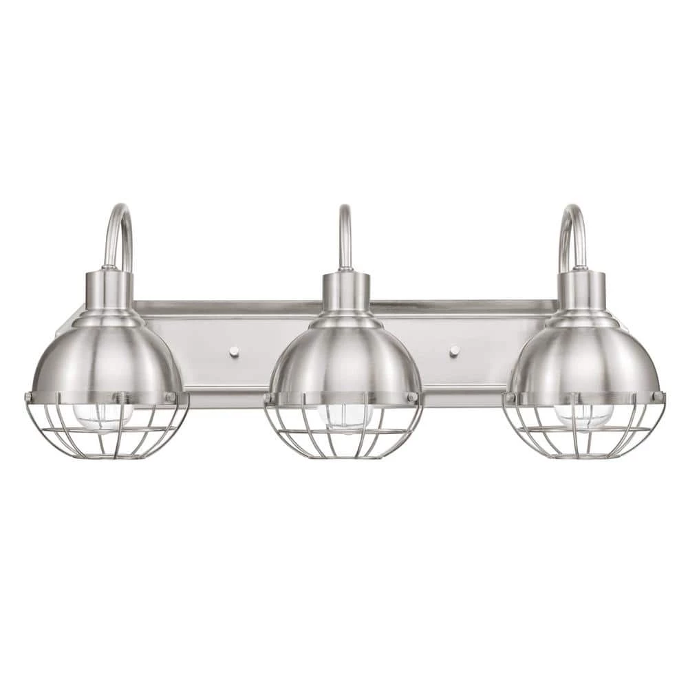 Eli 24.1 in. 3-Light Brushed Nickel Vanity Light with Caged Shades, Incandescent Bulbs Included by Globe Electric 5 Eli 24.1 in. 3-Light Brushed Nickel Vanity Light with Caged Shades, Incandescent Bulbs Included by Globe Electric - Image 5