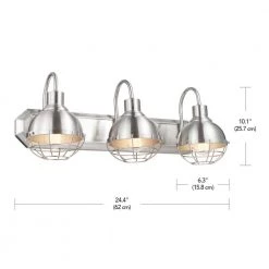 Eli 24.1 in. 3-Light Brushed Nickel Vanity Light with Caged Shades, Incandescent Bulbs Included by Globe Electric 12 Eli 24.1 in. 3-Light Brushed Nickel Vanity Light with Caged Shades, Incandescent Bulbs Included by Globe Electric -Deals Globe Electric Store brushed nickel globe electric vanity lighting 51621 44 1000