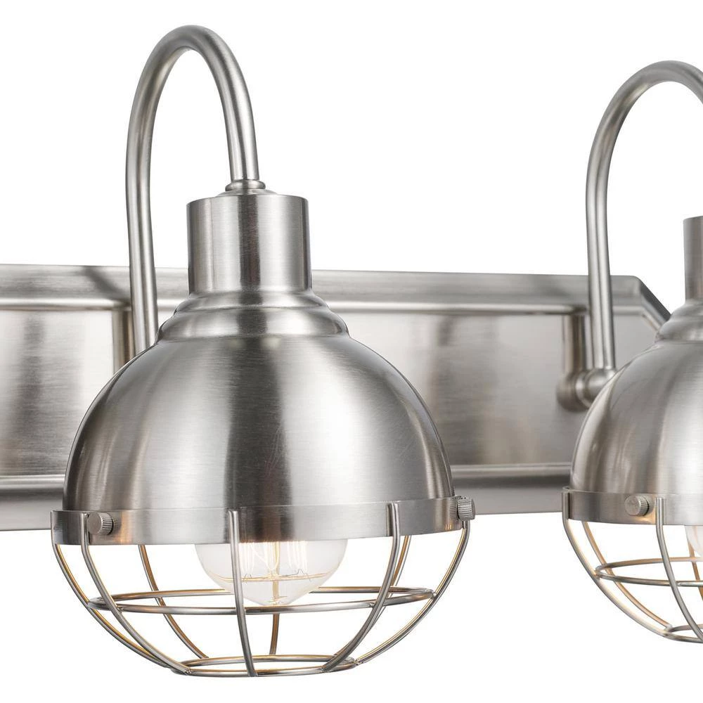 Eli 24.1 in. 3-Light Brushed Nickel Vanity Light with Caged Shades, Incandescent Bulbs Included by Globe Electric 4 Eli 24.1 in. 3-Light Brushed Nickel Vanity Light with Caged Shades, Incandescent Bulbs Included by Globe Electric - Image 4