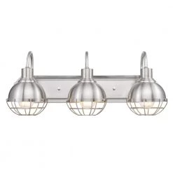 Eli 24.1 in. 3-Light Brushed Nickel Vanity Light with Caged Shades, Incandescent Bulbs Included by Globe Electric