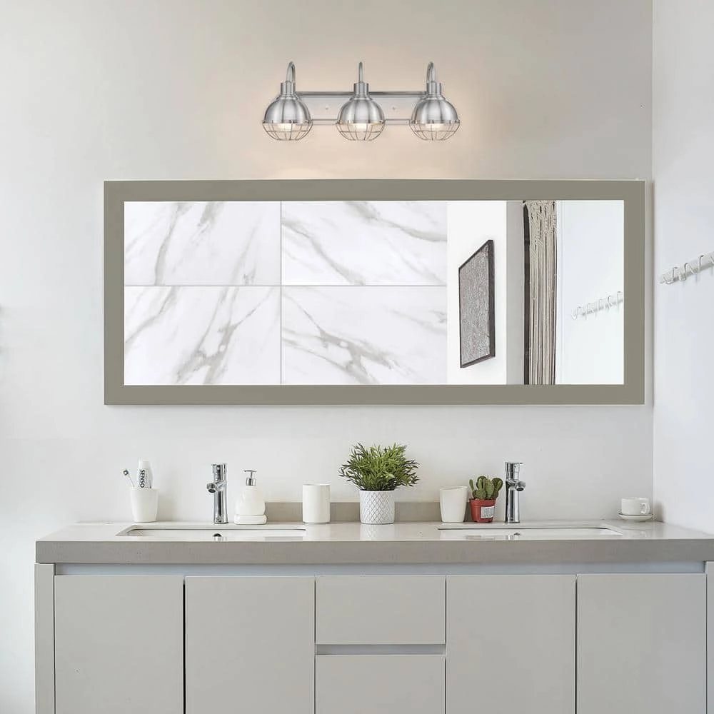 Eli 24.1 in. 3-Light Brushed Nickel Vanity Light with Caged Shades, Incandescent Bulbs Included by Globe Electric 2 Eli 24.1 in. 3-Light Brushed Nickel Vanity Light with Caged Shades, Incandescent Bulbs Included by Globe Electric - Image 2