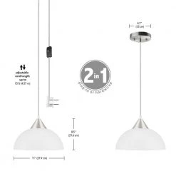 Griffin 1-Light Brushed Steel Plug-In or Hardwire Pendant Lighting with 15 ft. Cord by Globe Electric -Deals Globe Electric Store brushed steel globe electric chandeliers 61102 fa 1000