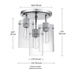 Cusco 13.6 in. 3-Light Brushed Steel Semi-Flush Mount Ceiling Light with Clear Glass Shades by Globe Electric -Deals Globe Electric Store brushed steel globe electric flush mount lights 60338 44 1000