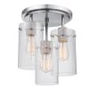 Cusco 13.6 in. 3-Light Brushed Steel Semi-Flush Mount Ceiling Light with Clear Glass Shades by Globe Electric