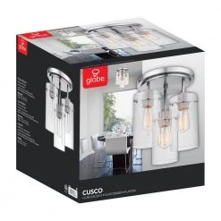 Cusco 13.6 in. 3-Light Brushed Steel Semi-Flush Mount Ceiling Light with Clear Glass Shades by Globe Electric -Deals Globe Electric Store brushed steel globe electric flush mount lights 60338 76 1000