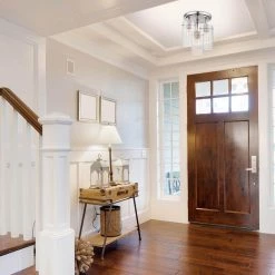 Cusco 13.6 in. 3-Light Brushed Steel Semi-Flush Mount Ceiling Light with Clear Glass Shades by Globe Electric -Deals Globe Electric Store brushed steel globe electric flush mount lights 60338 c3 1000